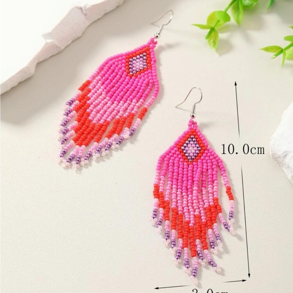 Handmade Phoenix Tail Beaded Earrings - Picture 3 of 3